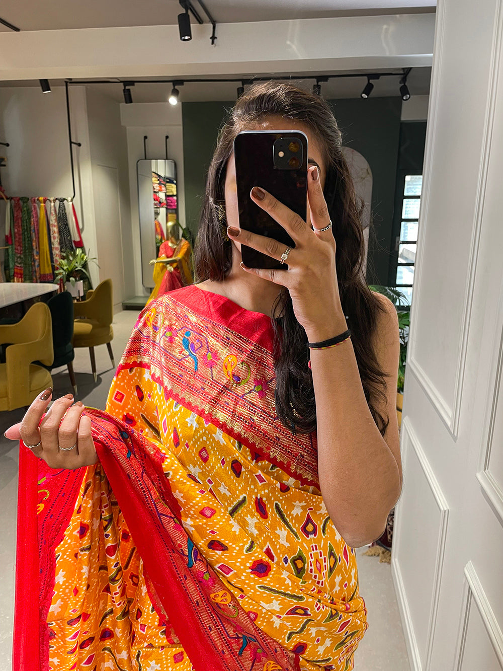 Yellow Color Patola Paithani Printed with Foil Work Dola Silk Saree Clothsvilla