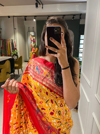 Yellow Color Patola Paithani Printed with Foil Work Dola Silk Saree Clothsvilla