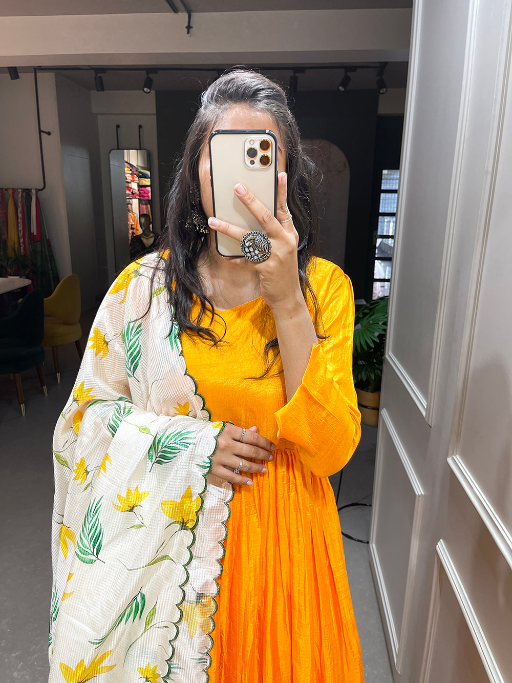 Yellow Color Plain Dola Silk Gown Clothsvilla