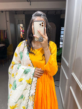 Load image into Gallery viewer, Yellow Color Plain Dola Silk Gown Clothsvilla