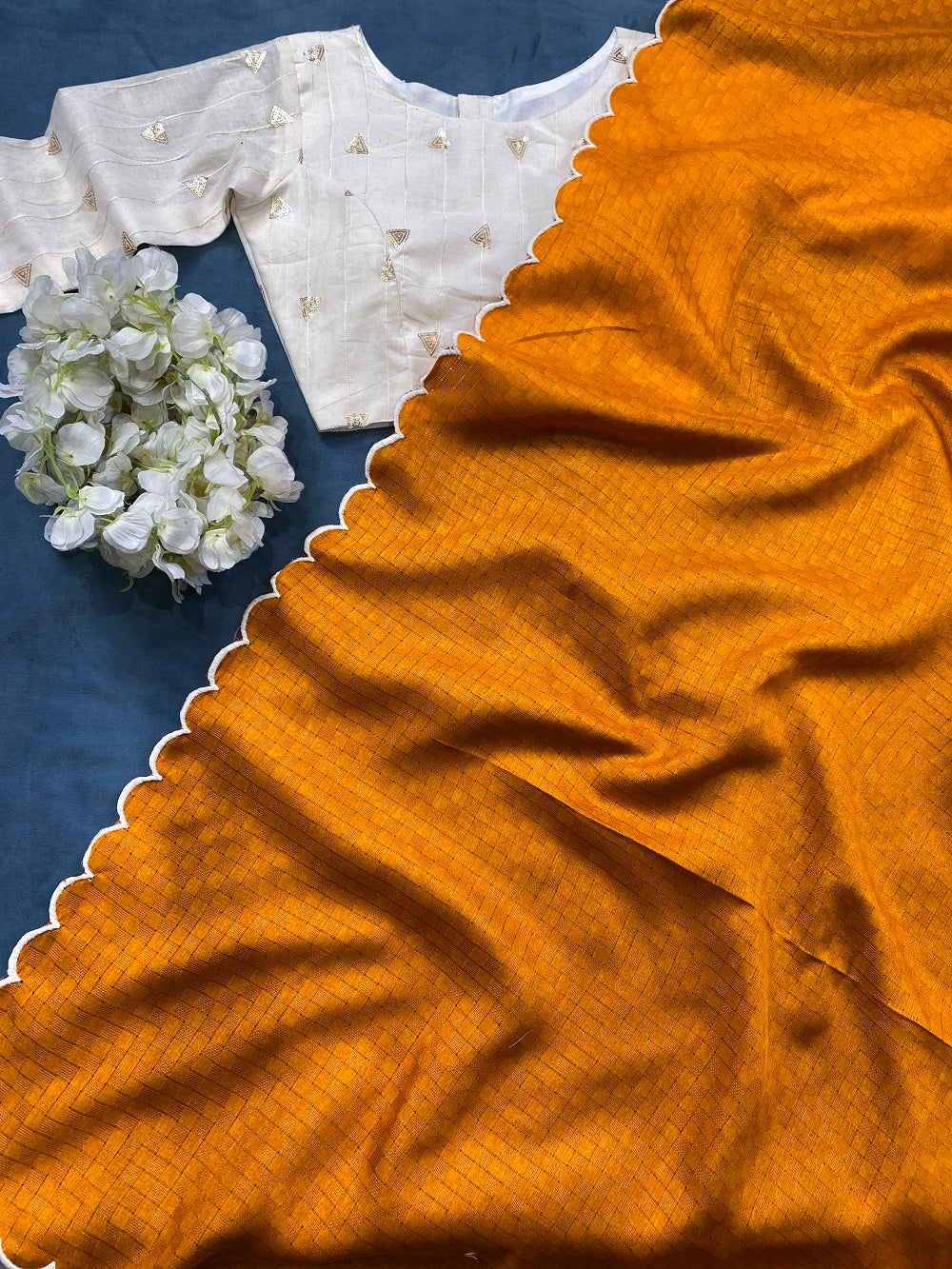 Yellow Color Gadhawal Chex Arca Work Saree Clothsvilla