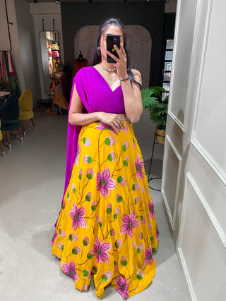 Yellow Color Sequins And Thread Embroidery Work Georgette Co-Ords Set Lehenga Clothsvilla