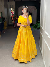 Load image into Gallery viewer, Yellow Color Sequins and Embroidery Thread Work Georgette Co-Ord Set Lehenga Choli ClothsVilla.com