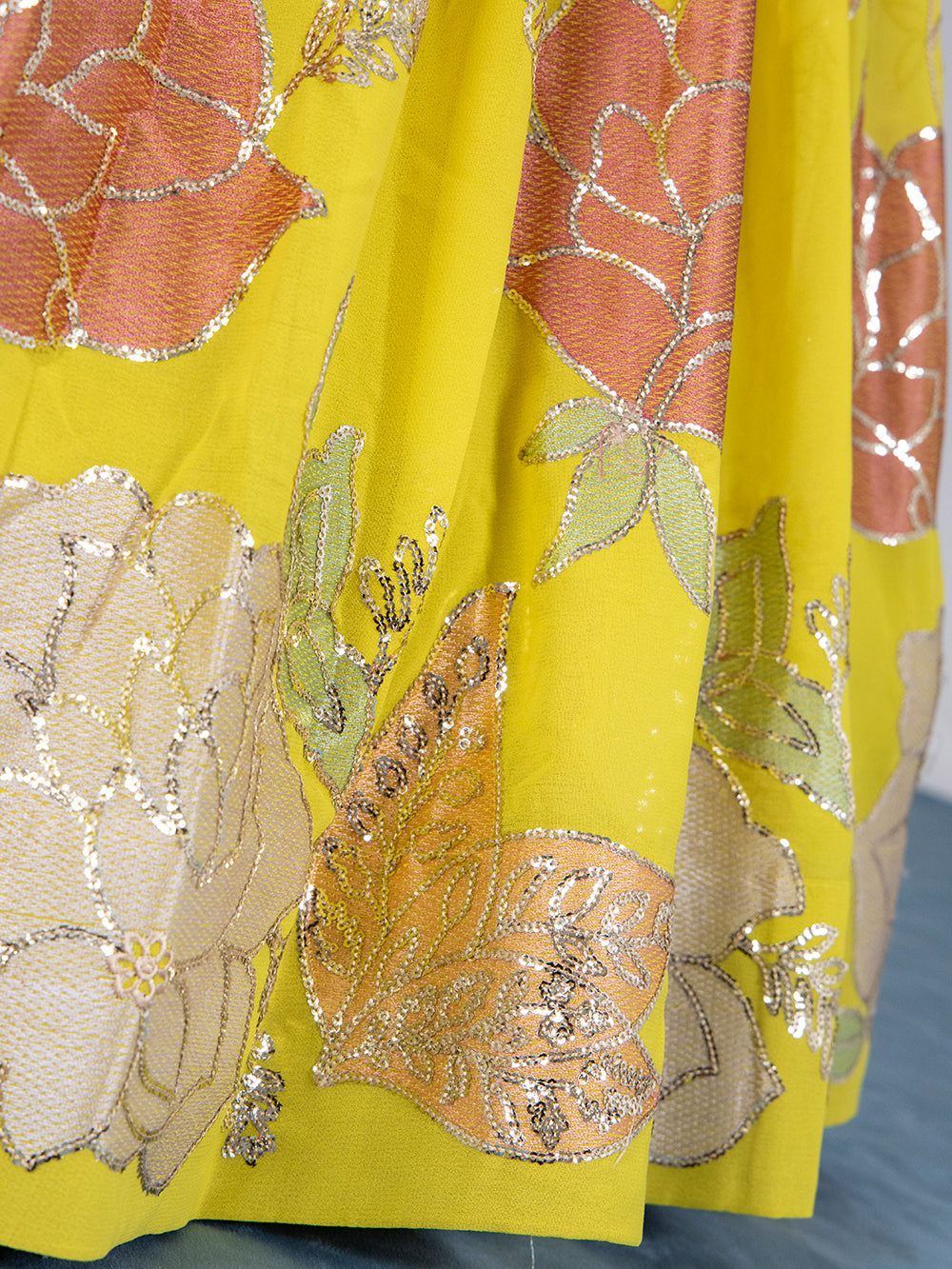 Yellow Color Sequins And Thread Embroidery Work Georgette Lehenga Choli Clothsvilla