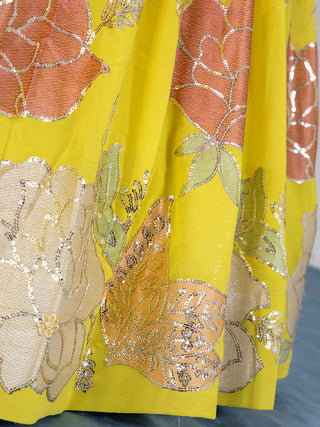 Yellow Color Sequins And Thread Embroidery Work Georgette Lehenga Choli Clothsvilla