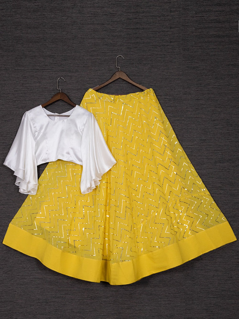 Yellow Color Sequins Embroidery Work Georgette Lehenga Choli Clothsvilla