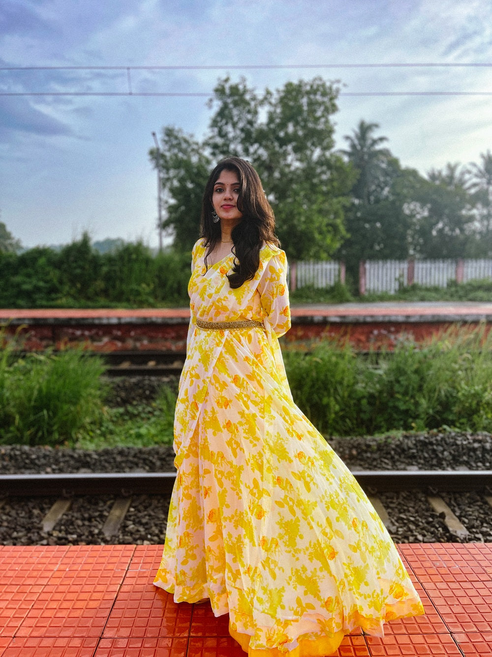 Yellow Color Digital Printed Georgette Gown Clothsvilla