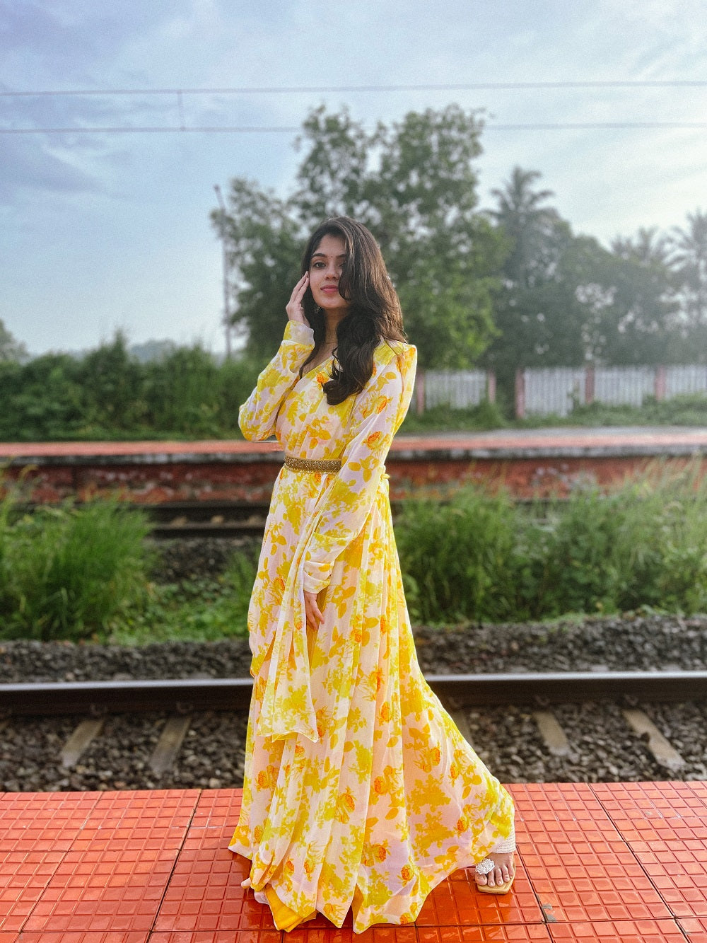 Yellow Color Digital Printed Georgette Gown Clothsvilla