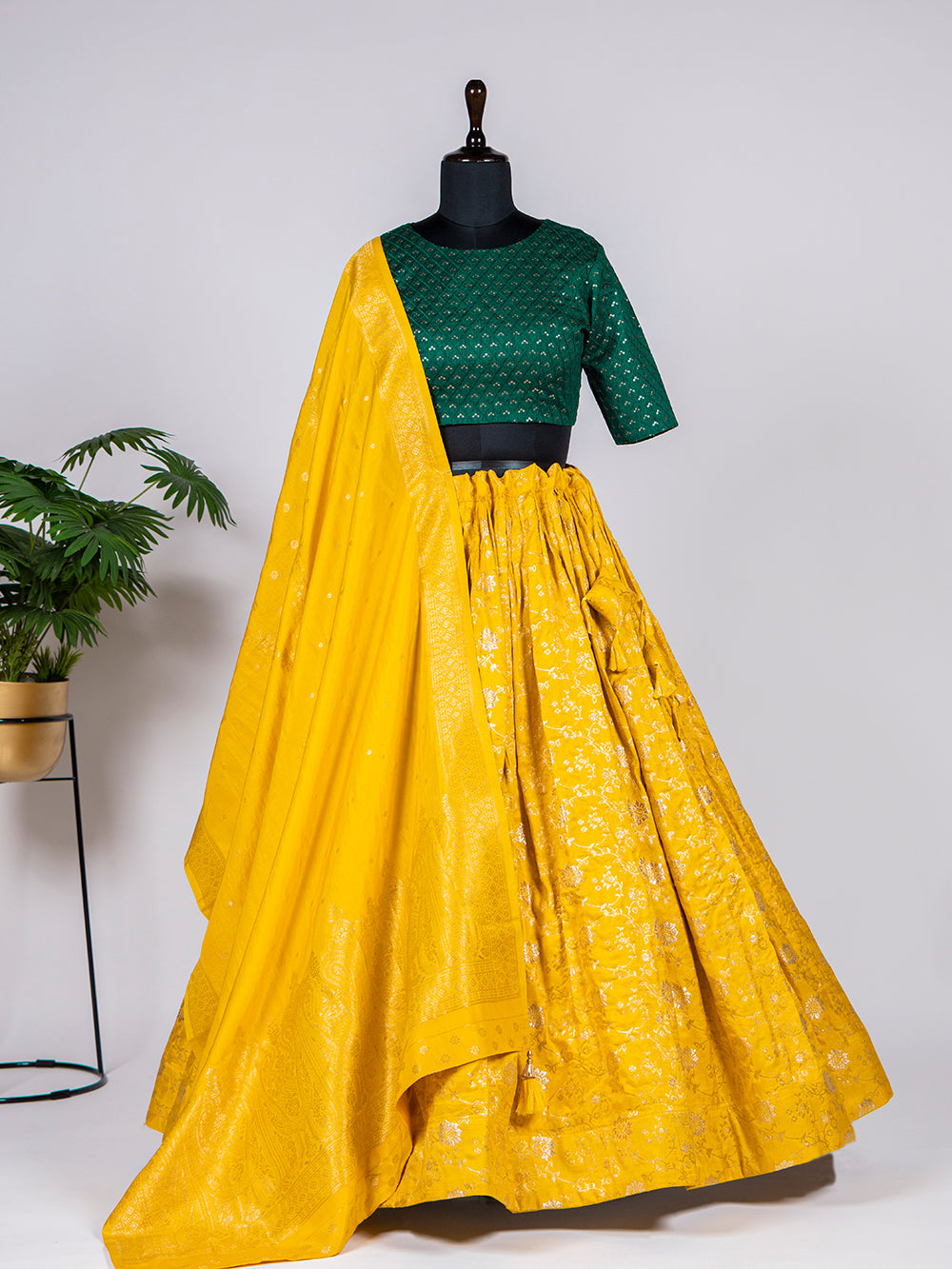 Yellow Color Weaving work Jacquard Lehenga Choli Clothsvilla