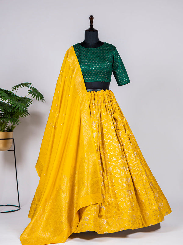 Yellow Color Weaving work Jacquard Lehenga Choli Clothsvilla