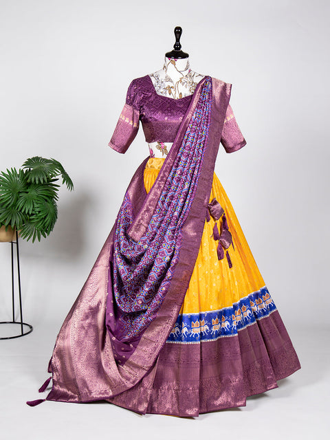 Yellow Color Weaving Work With Digital Print Jacquard Silk Half Saree Lehenga Choli ClothsVilla.com Main image