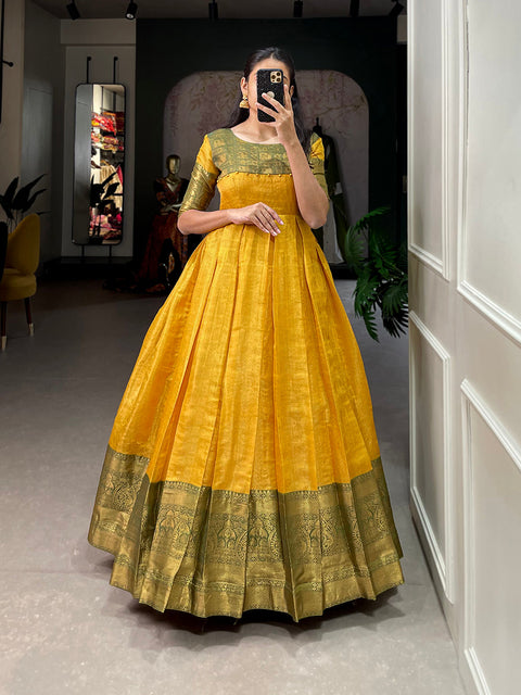 Yellow Color Zari Weaving Work Kanjivaram Dress Clothsvilla Main image
