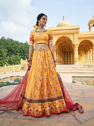 Yellow Color Printed Vaishali Silk Lehenga Choli Set Clothsvilla
