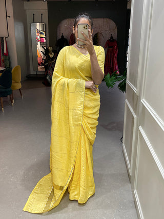 Yellow Color Sequins And Zari Work Viscose Chanderi Saree Clothsvilla