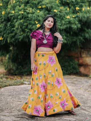 Yellow Color Sequins And Thread Embroidery Work Georgette Two Piece Lehenga Set Clothsvilla