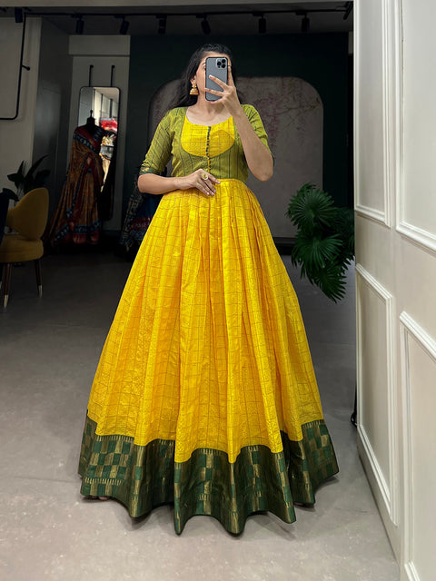 Yellow Color Zari Weaving Work Zari Chex Maharashtra Dress Clothsvilla Main image