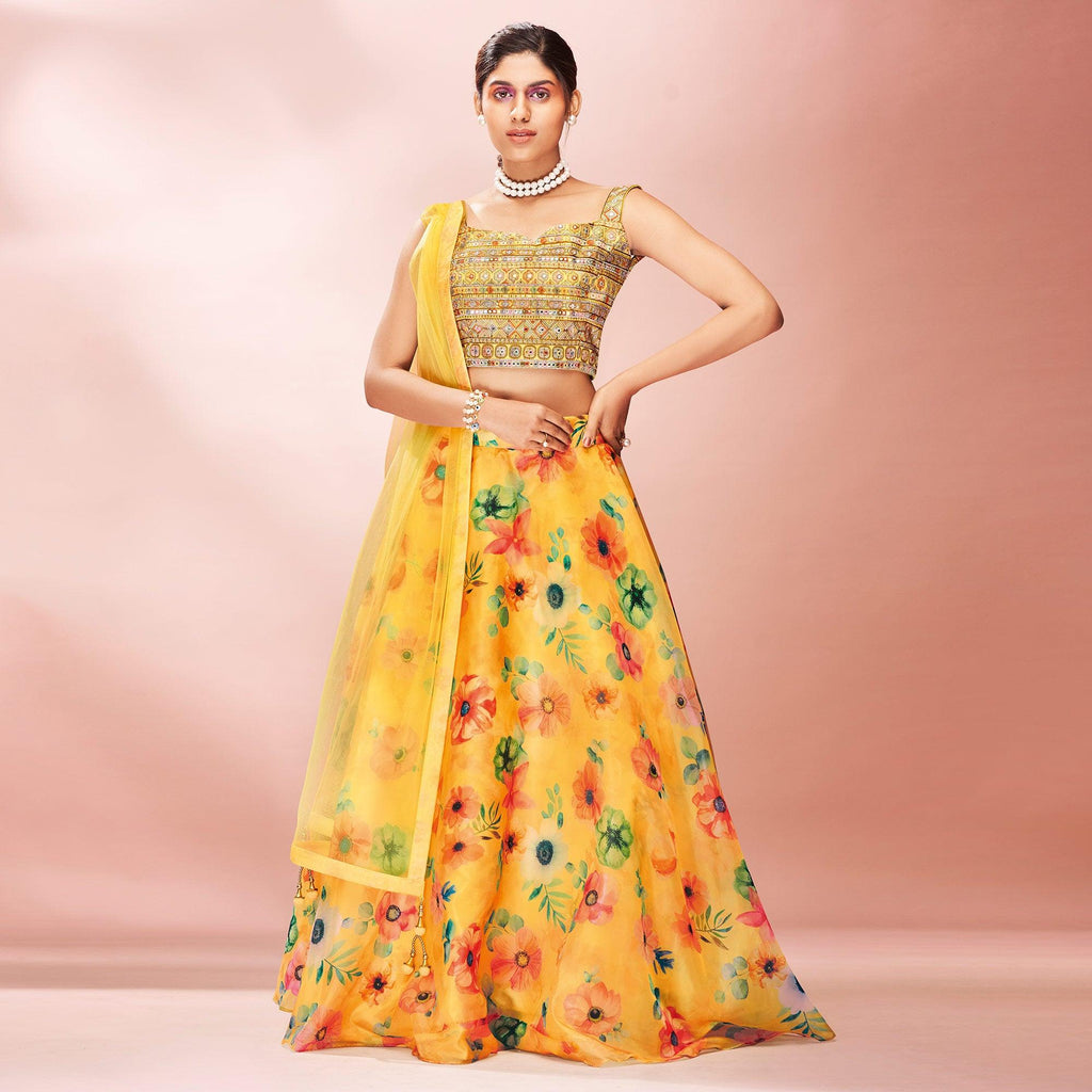 Yellow Organza Lehenga Set | Organza lehenga, Bollywood outfits,  Traditional indian dress