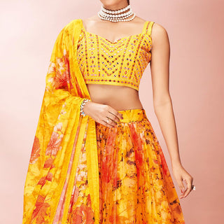 Yellow Embellished With Printed Organza Lehenga Choli Clothsvilla