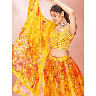 Yellow Embellished With Printed Organza Lehenga Choli Clothsvilla