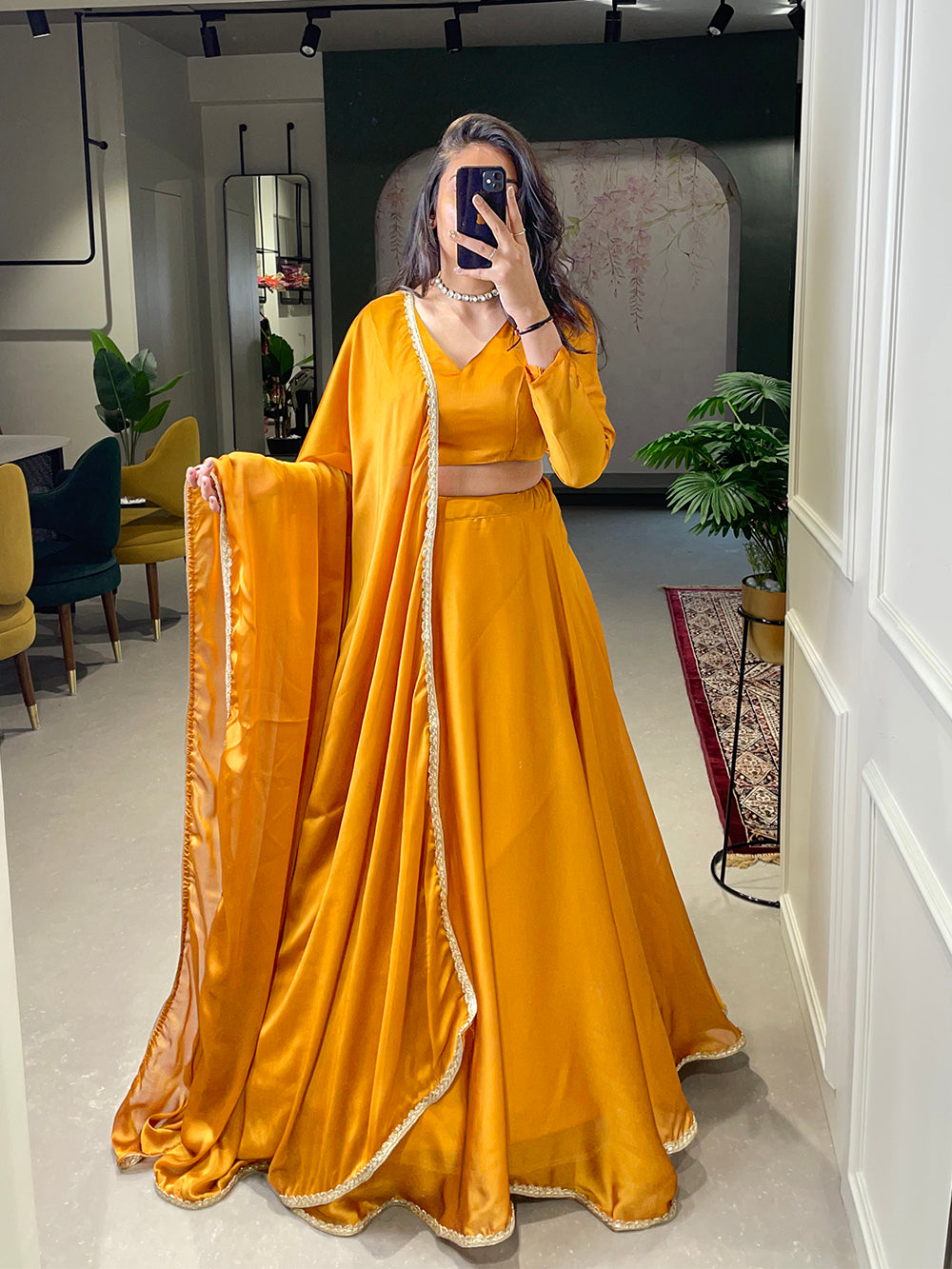 Mustard Color Rangoli Silk Haldi Rasam Lehenga Choli Set Clothsvilla Main image