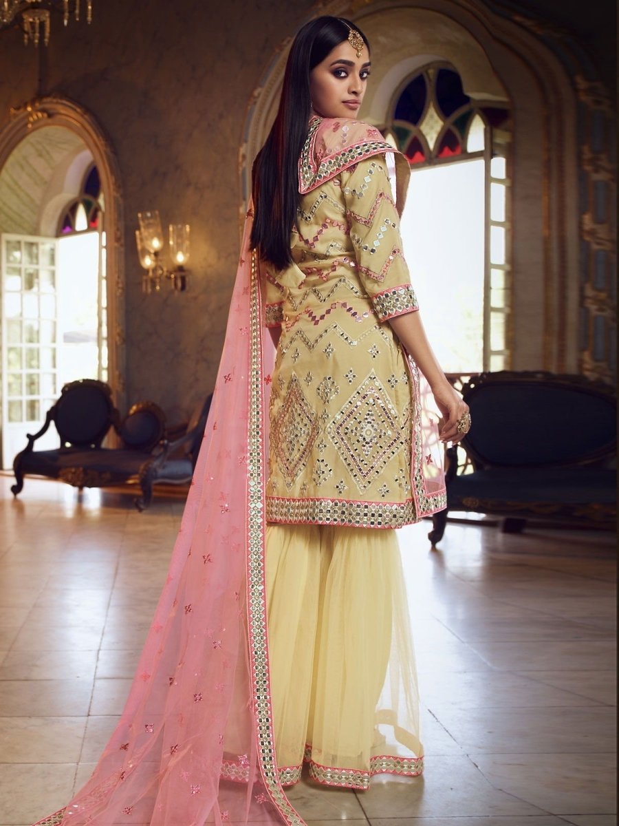 Yellow Organza Partywear Sharara Suit Secondary image