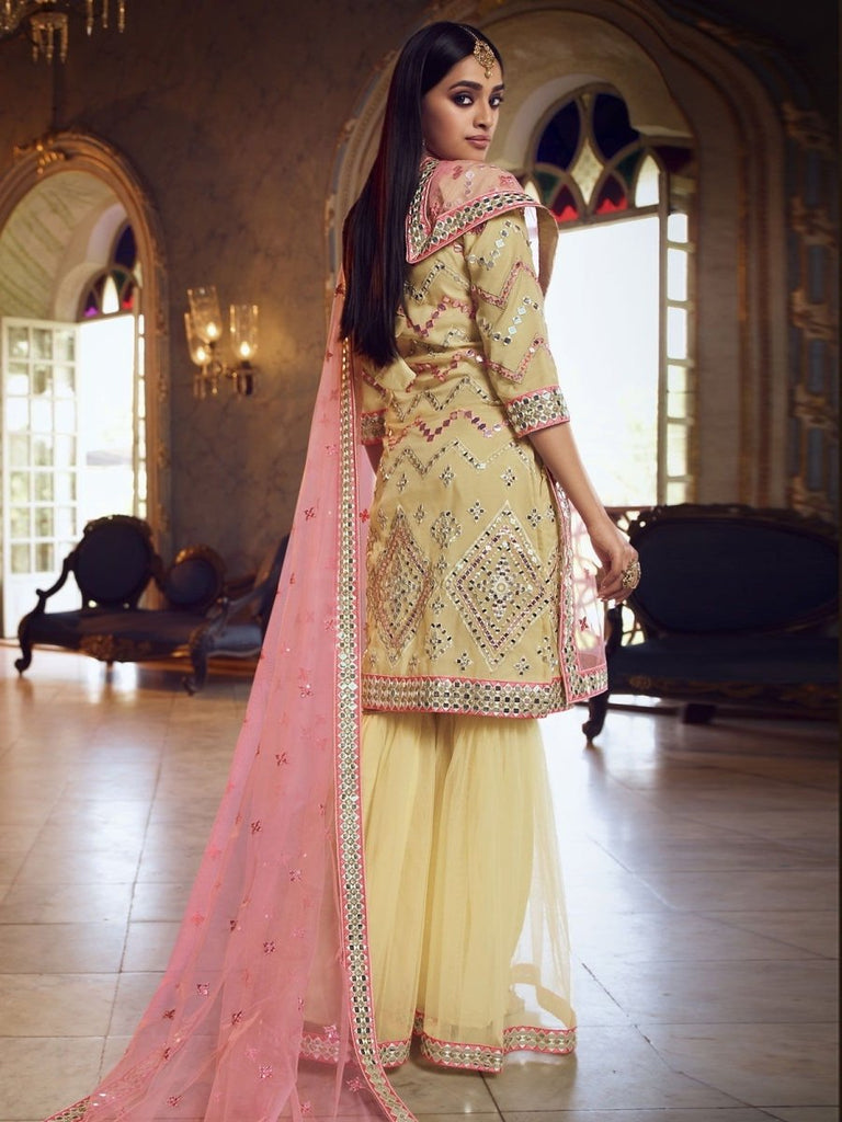 Yellow Organza Partywear Sharara Suit - Clothsvilla