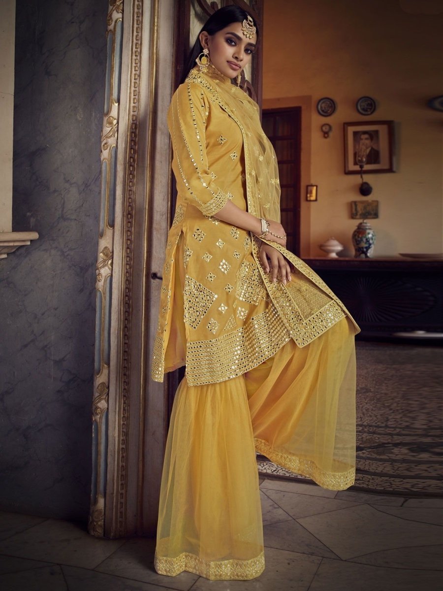 Yellow Organza Partywear Sharara Suit Clothsvilla