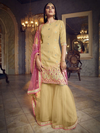 Yellow Organza Partywear Sharara Suit Clothsvilla