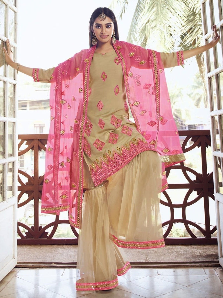 Pink Designer Embroidered Party Wear Sharara Suit | Saira's Boutique