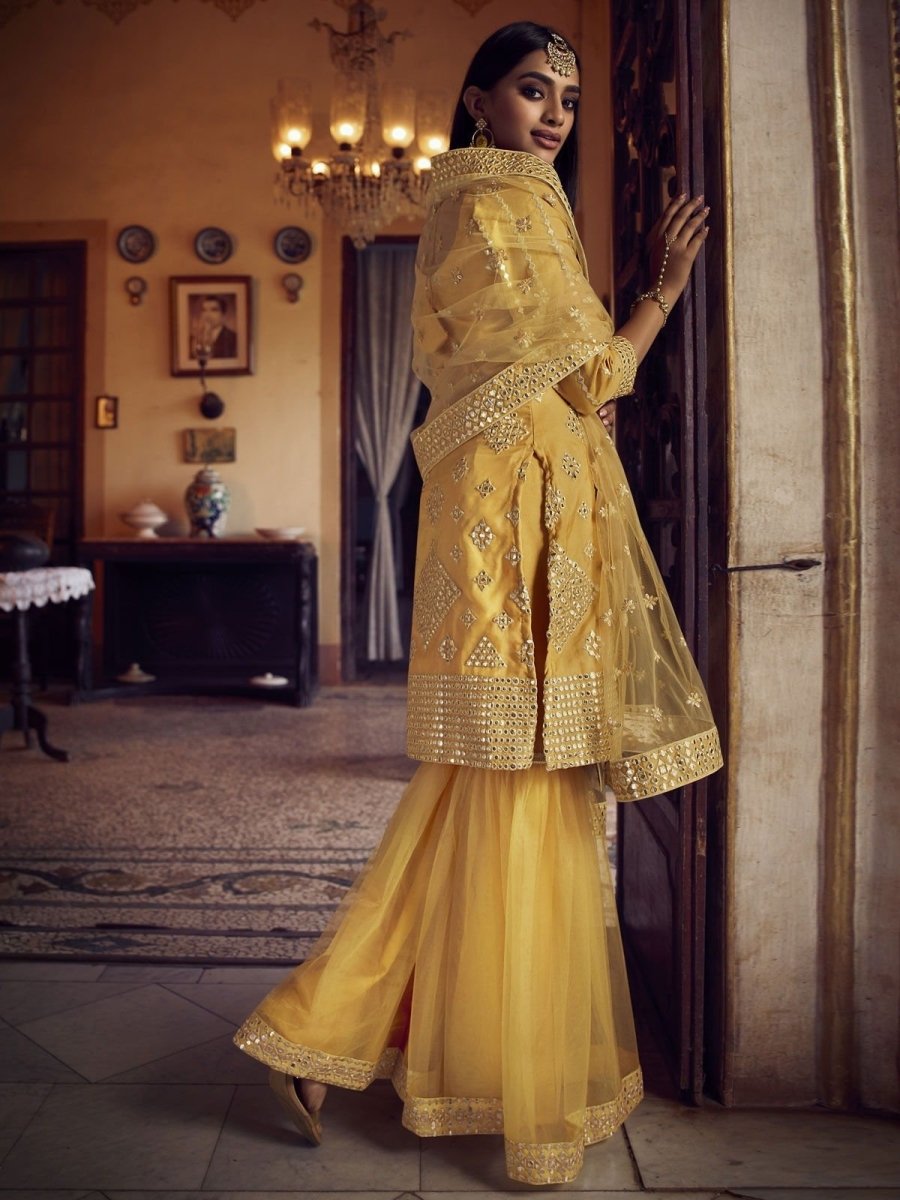 Yellow Organza Partywear Sharara Suit Clothsvilla