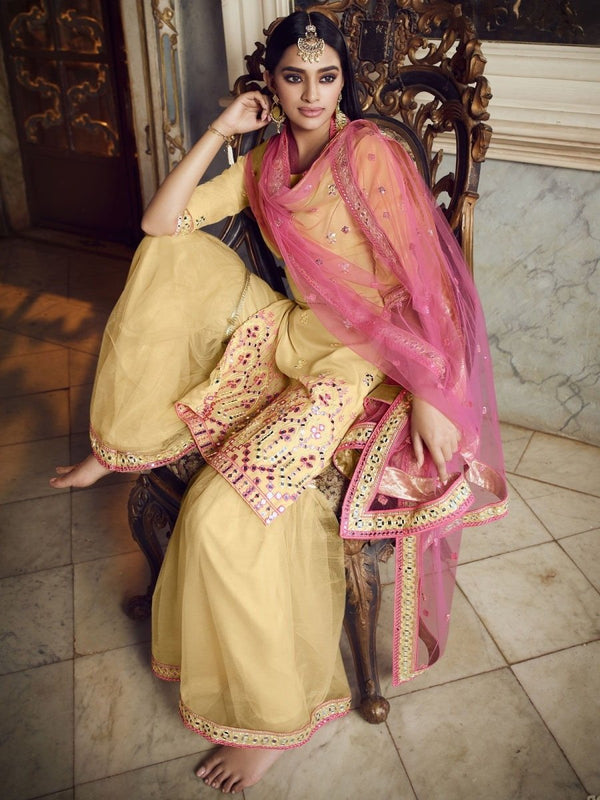 Yellow Organza Partywear Sharara Suit Clothsvilla