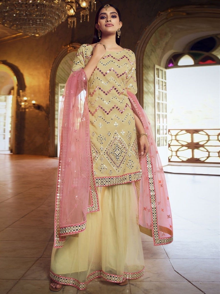 Yellow Organza Partywear Sharara Suit Clothsvilla