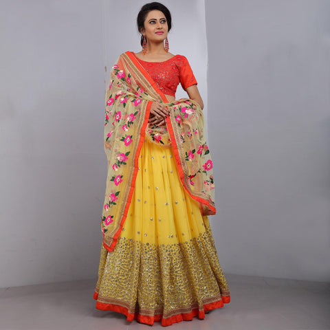 Yellow Party Wear Sequins Embroidered Georgette Lehenga Choli Clothsvilla Main image