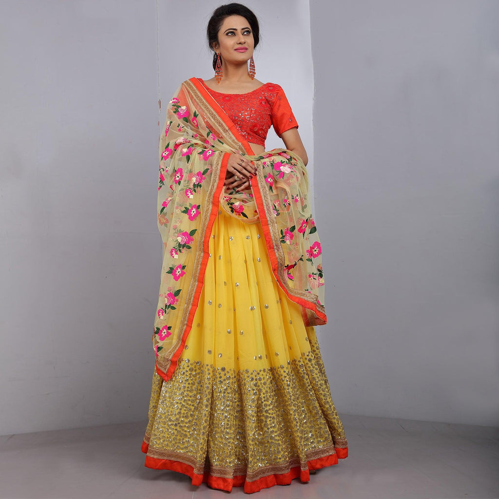 Yellow Party Wear Sequins Embroidered Georgette Lehenga Choli Clothsvilla