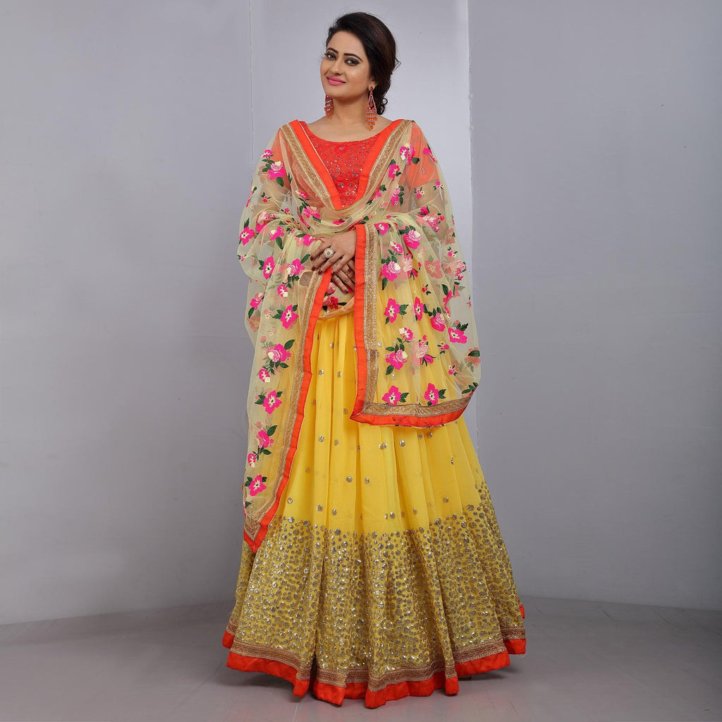 Yellow Party Wear Sequins Embroidered Georgette Lehenga Choli Clothsvilla