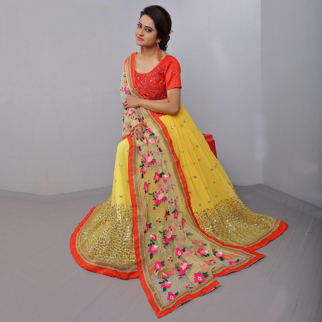 Yellow Party Wear Sequins Embroidered Georgette Lehenga Choli Clothsvilla