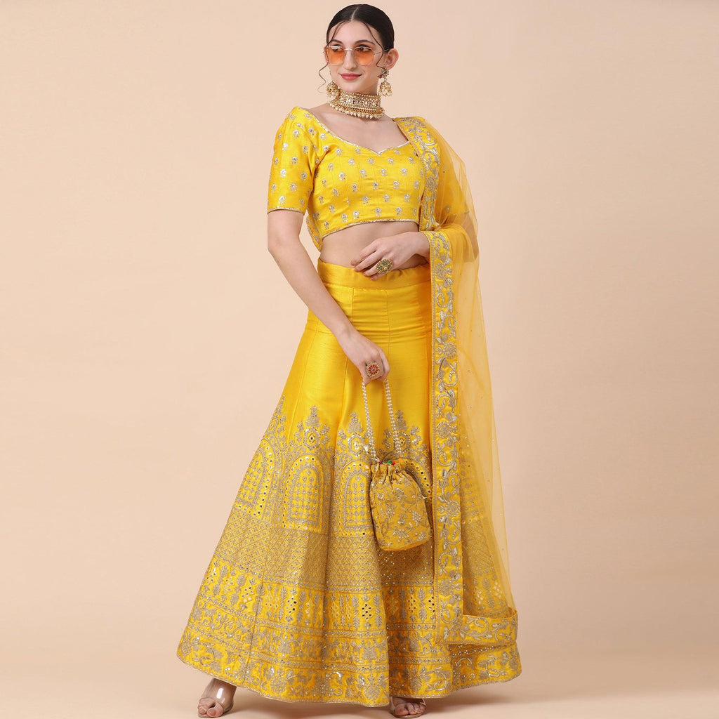 Yellow Party Wear Sequins Embroidered Silk Lehenga Choli Clothsvilla