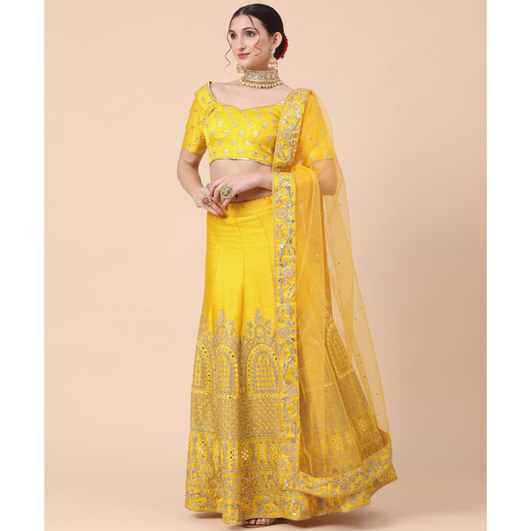 Yellow Party Wear Sequins Embroidered Silk Lehenga Choli Clothsvilla