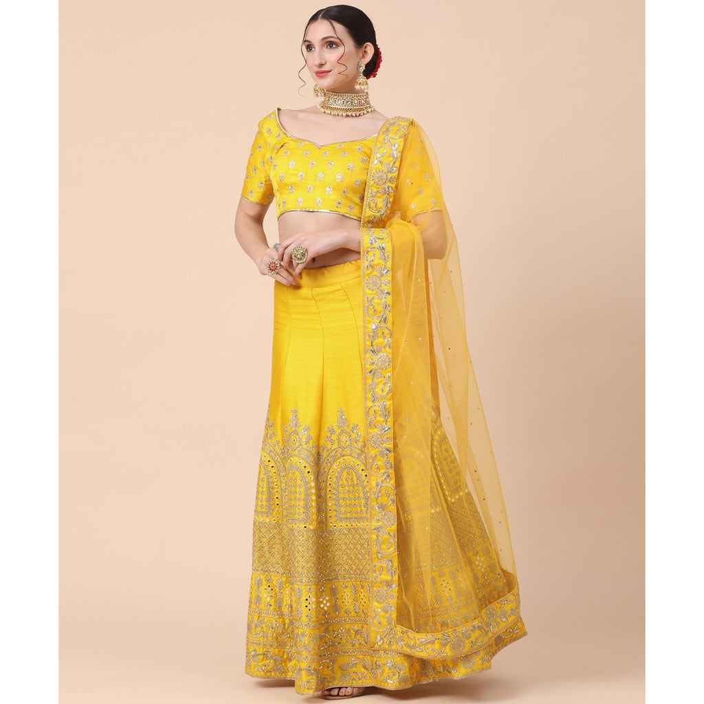 Yellow Party Wear Sequins Embroidered Silk Lehenga Choli Clothsvilla