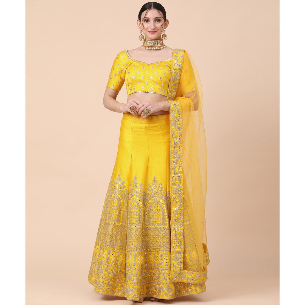 Yellow Party Wear Sequins Embroidered Silk Lehenga Choli Clothsvilla