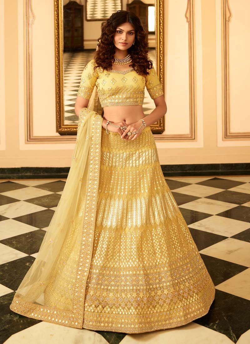 Yellow Resham And Gota Work Organza Wedding Lehenga Choli Clothsvilla