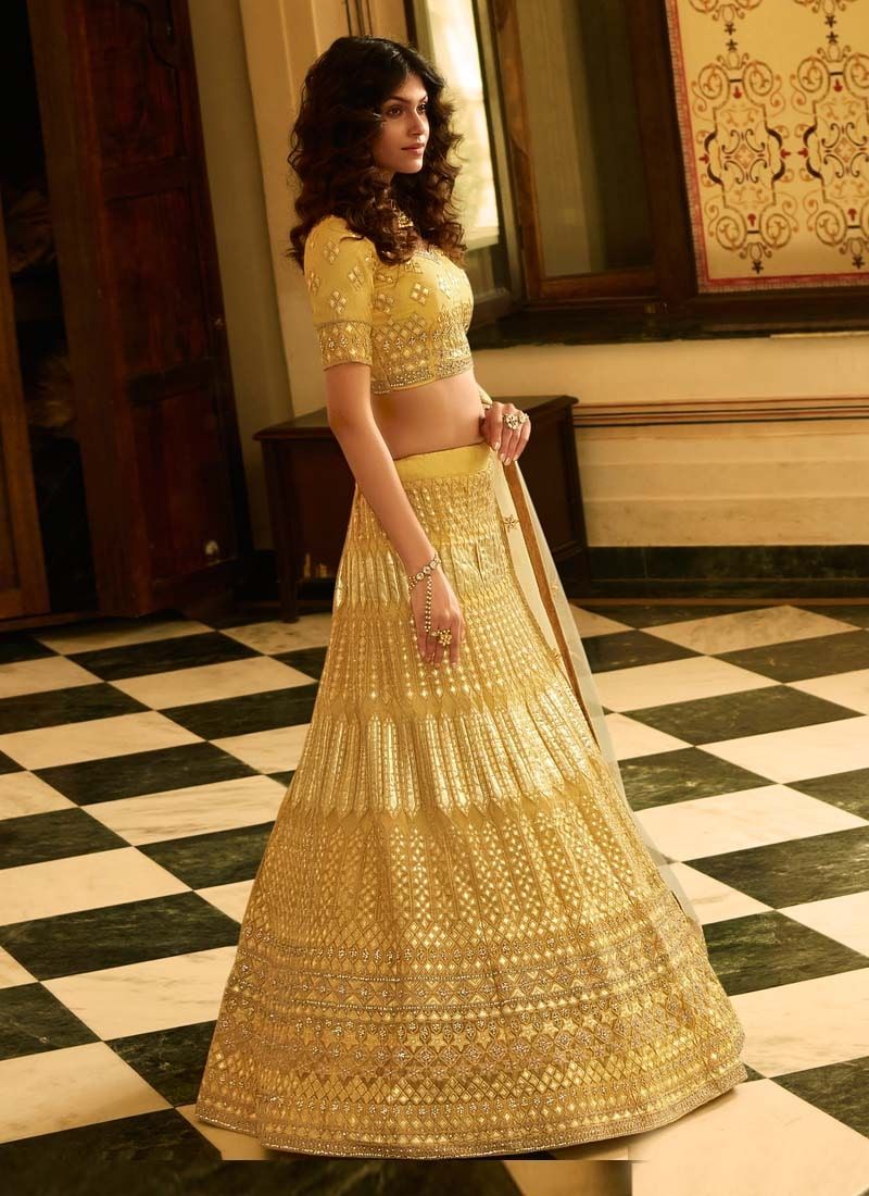 Yellow Resham And Gota Work Organza Wedding Lehenga Choli Secondary image