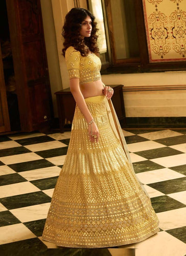 Yellow Resham And Gota Work Organza Wedding Lehenga Choli Clothsvilla