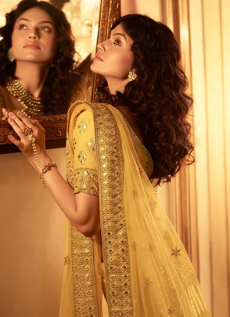 Yellow Resham And Gota Work Organza Wedding Lehenga Choli Clothsvilla