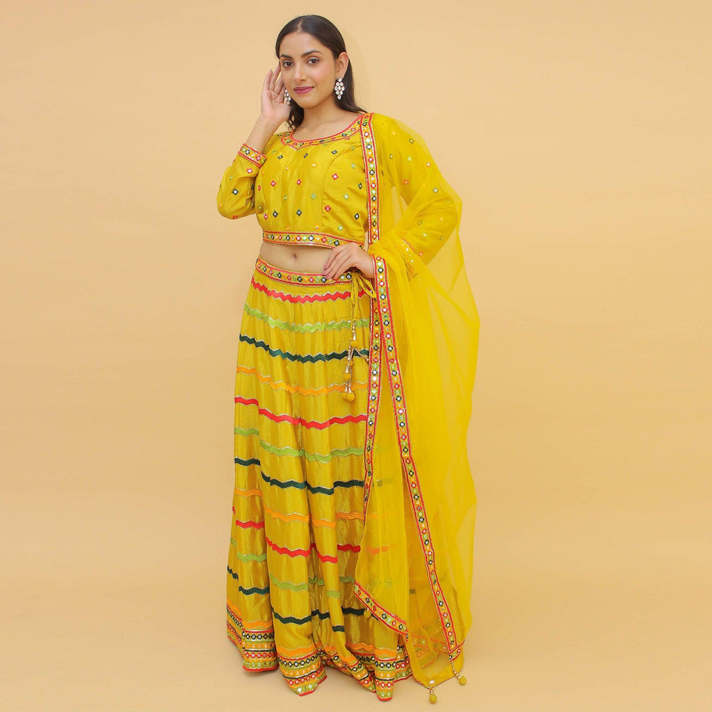 Yellow Sequins Embroidered Chiffon Lehenga Choli Clothsvilla