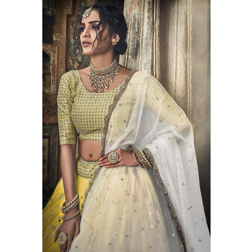 Yellow Sequins Embroidered Net Lehenga Choli Clothsvilla