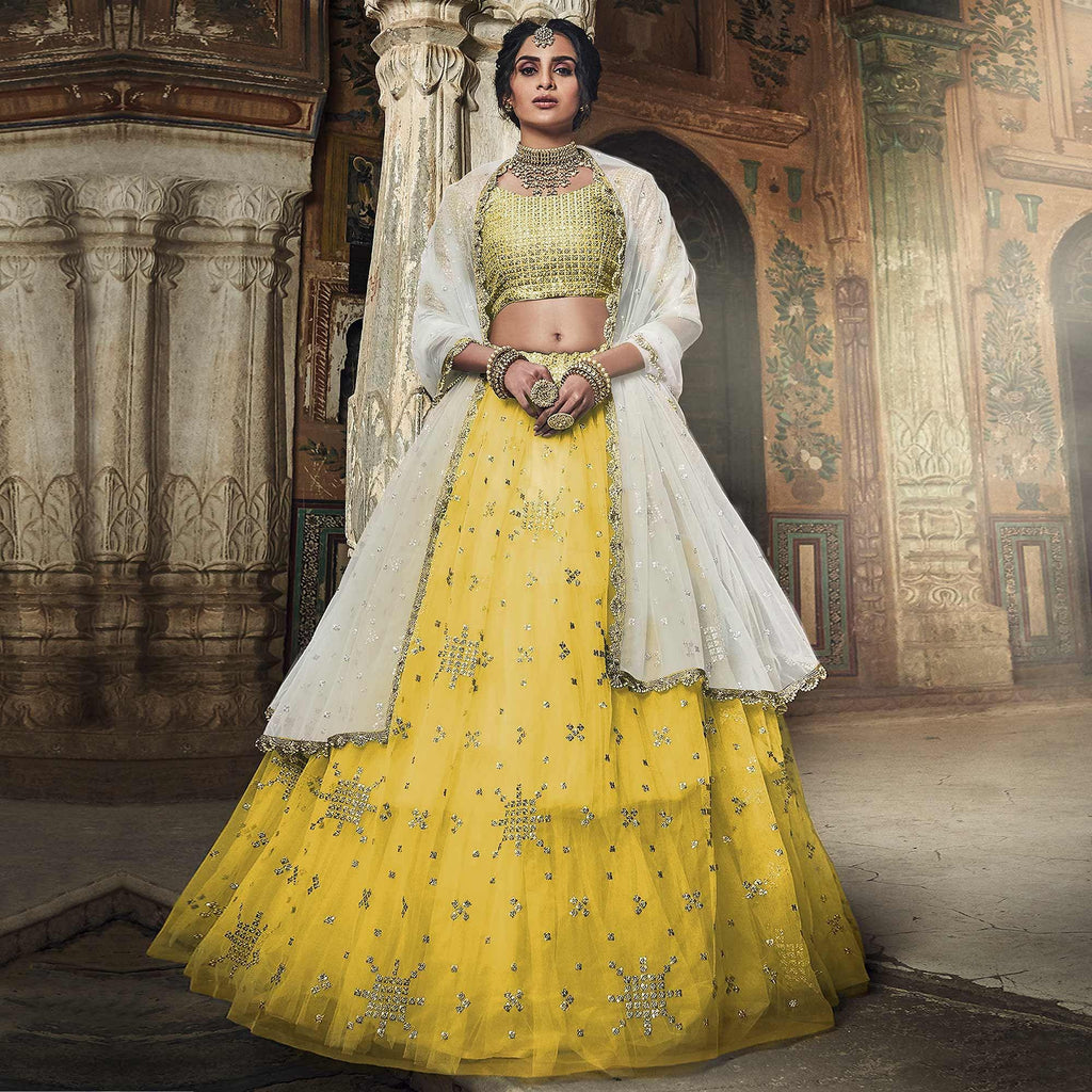 Yellow Sequins Embroidered Net Lehenga Choli Clothsvilla