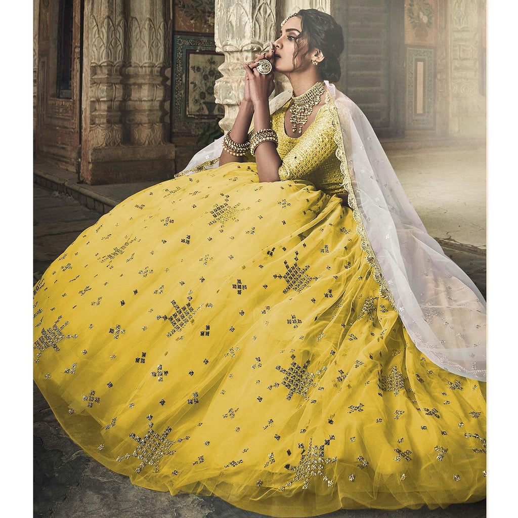 Yellow Sequins Embroidered Net Lehenga Choli Clothsvilla