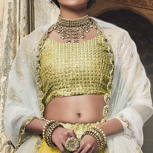 Yellow Sequins Embroidered Net Lehenga Choli Clothsvilla