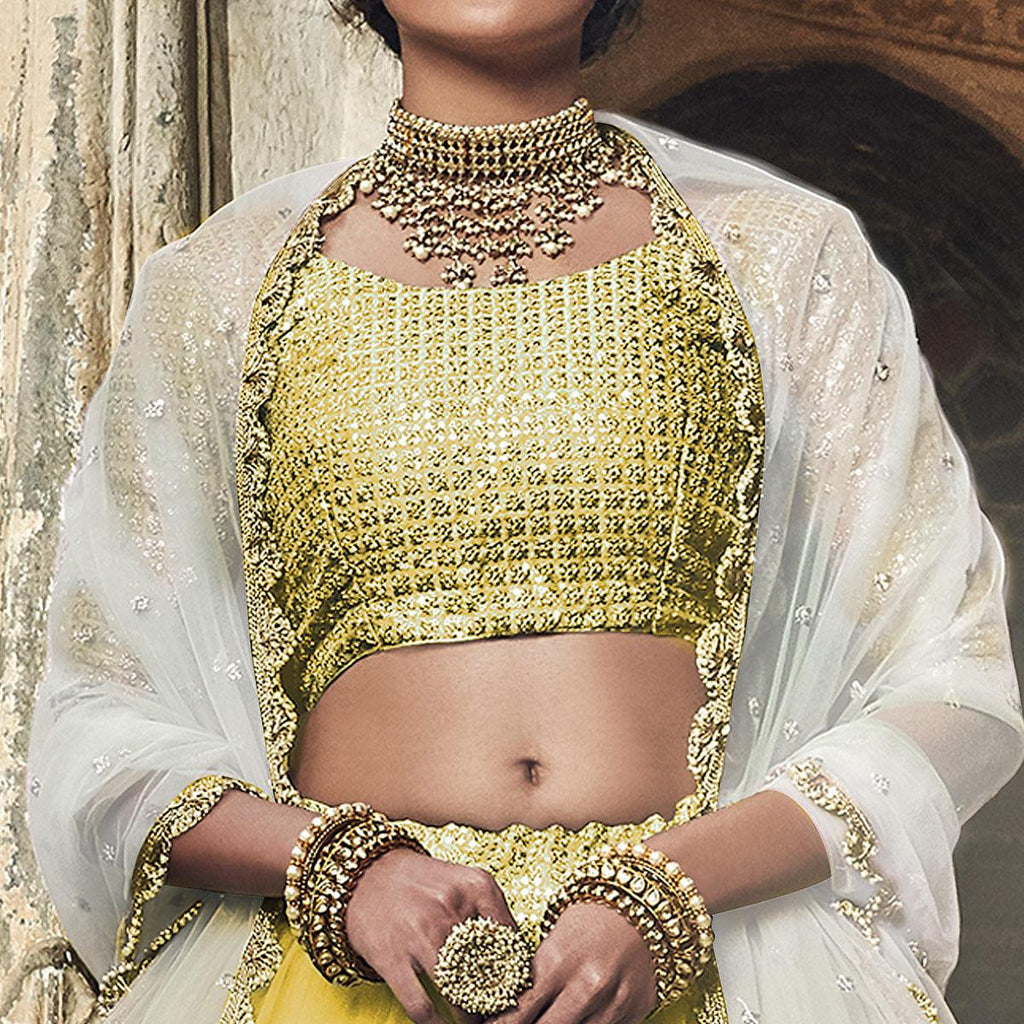 Yellow Sequins Embroidered Net Lehenga Choli Clothsvilla